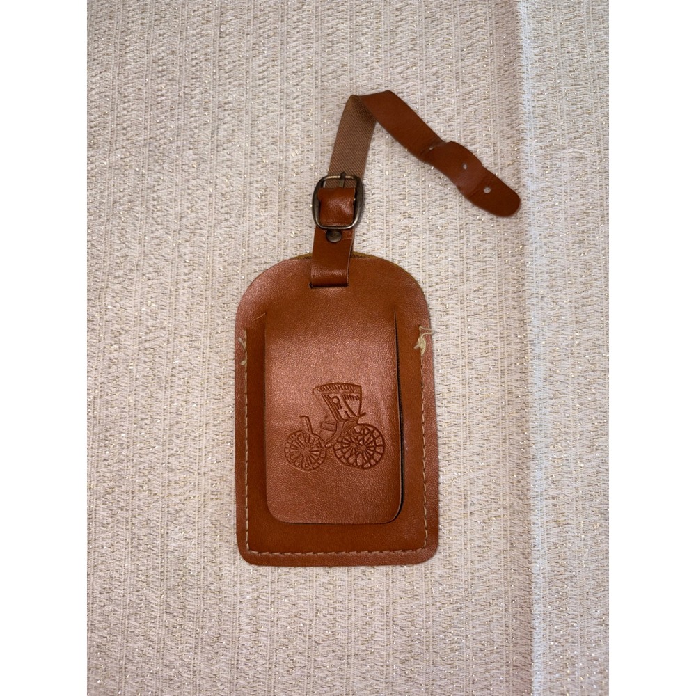 Coach vintage Cognac Brown Leather Luggage Tag Embossed Carriage ID Holder